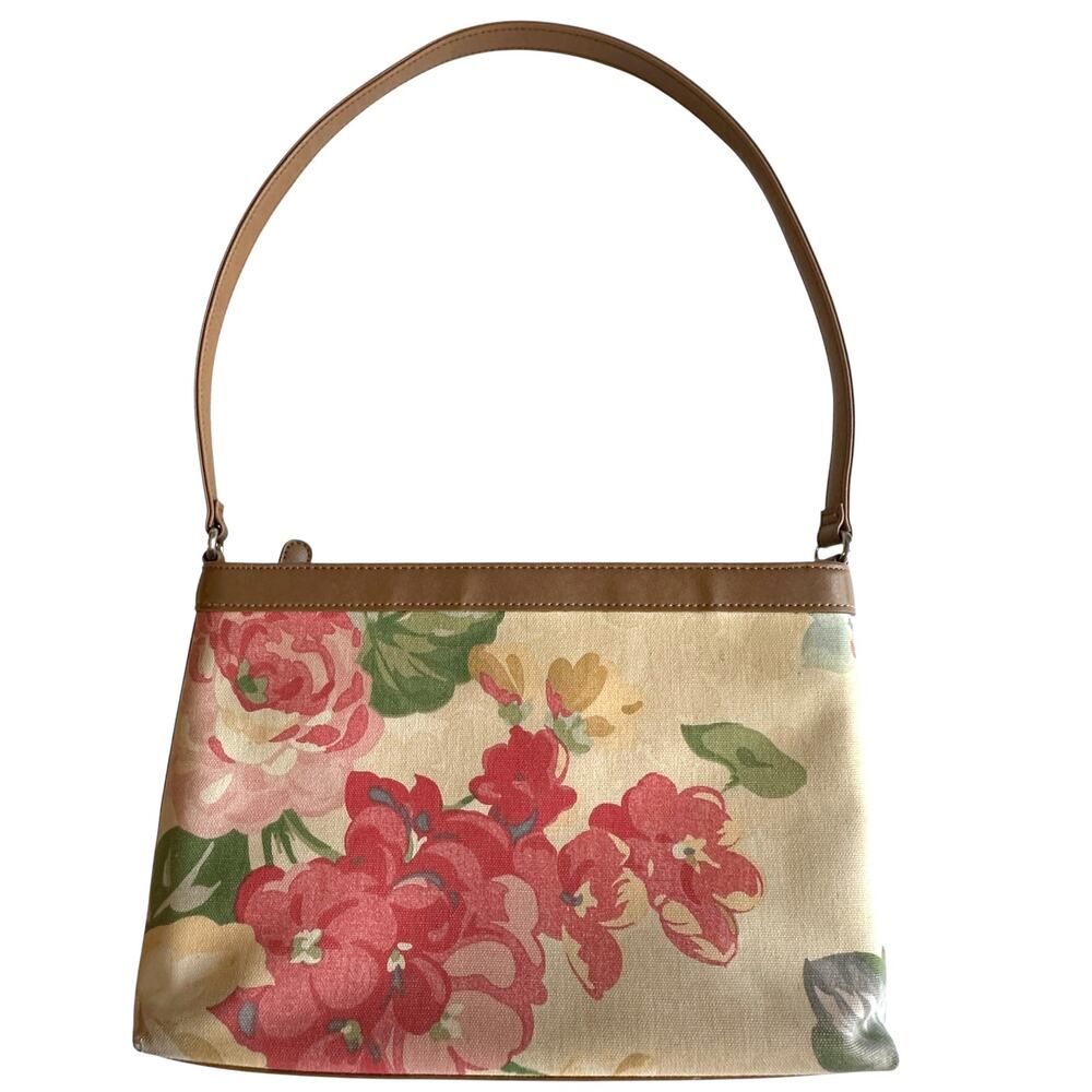 Fossil Floral Canvas Shoulder Bag Vintage Insipired Cream Pink Red Handbag Purse